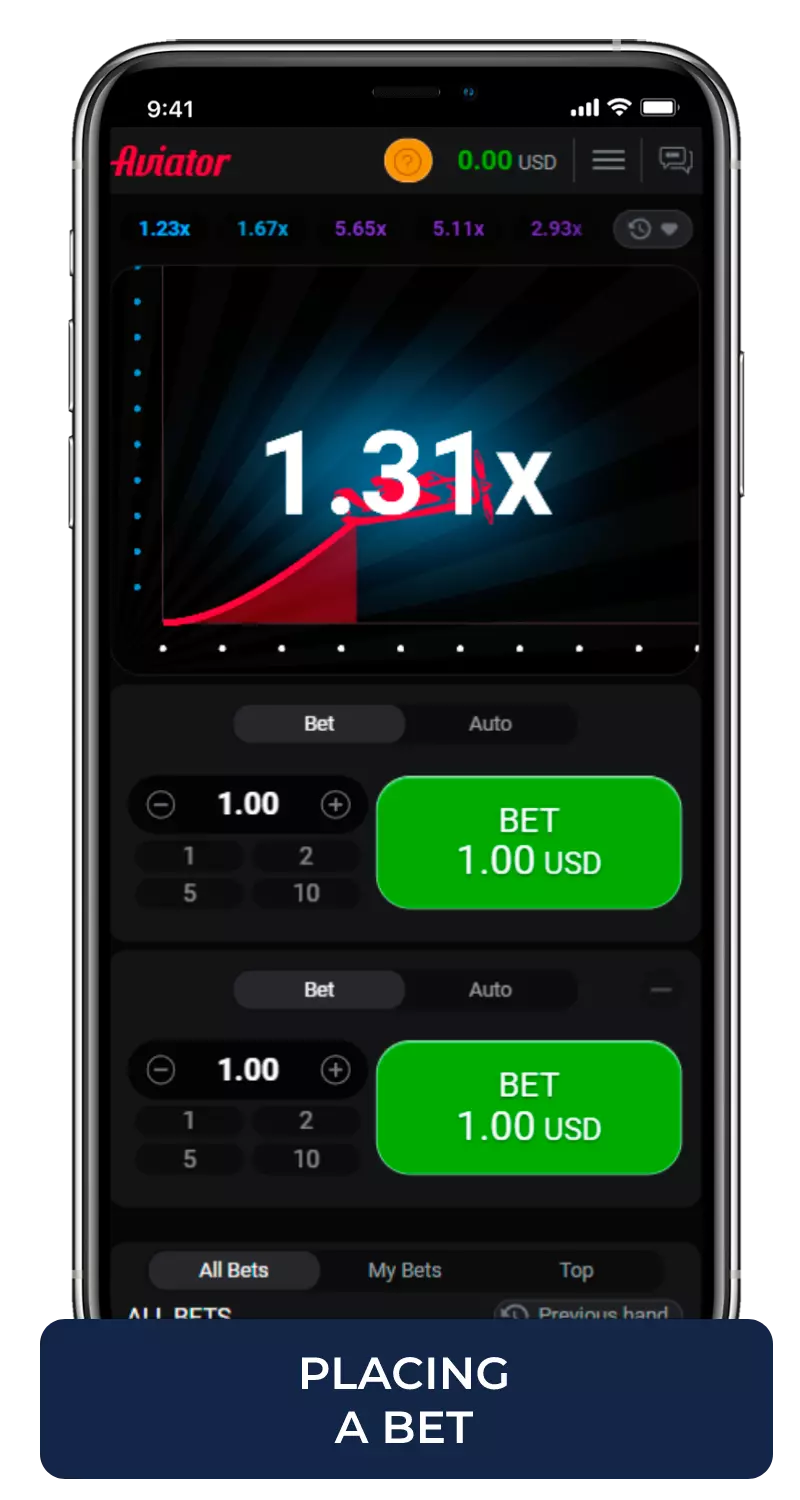 Placing a bet in Aviator